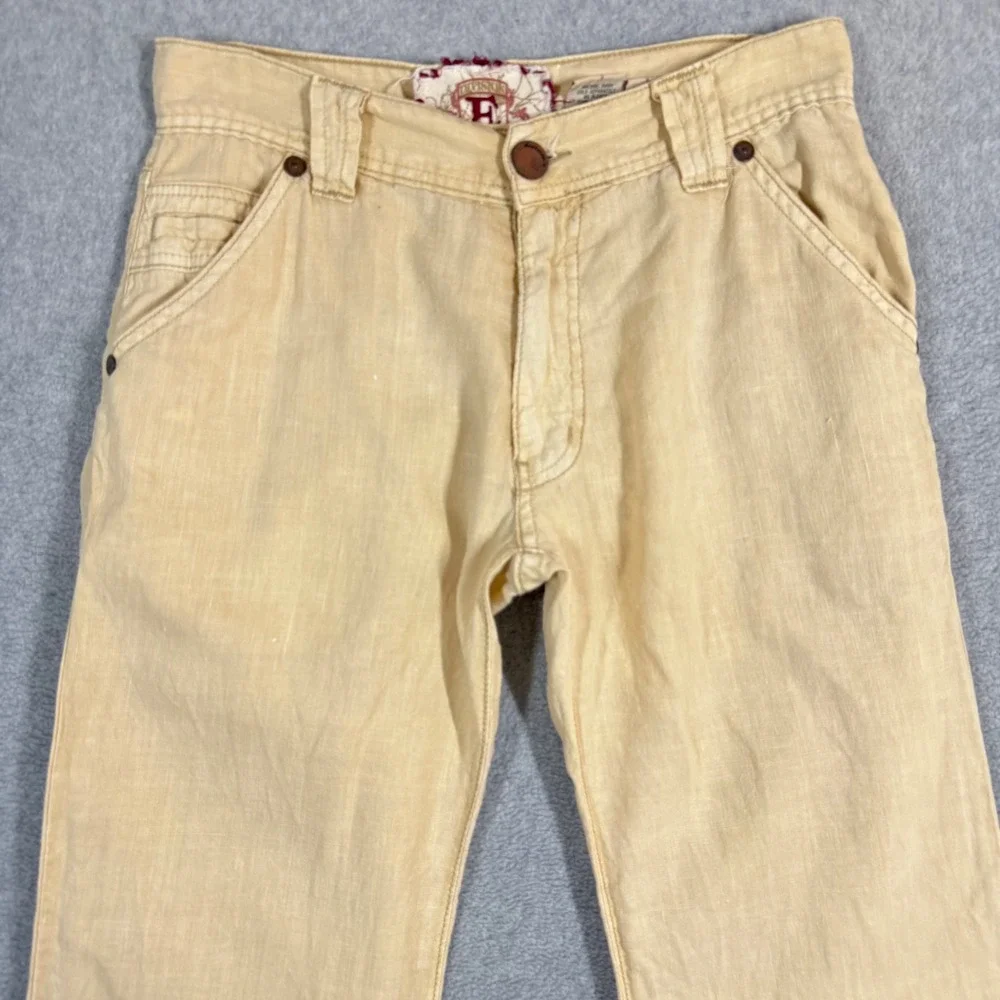 Division E Mens 29x34 Tan Beige 100% Linen Straight Leg Embroidered Pants USA